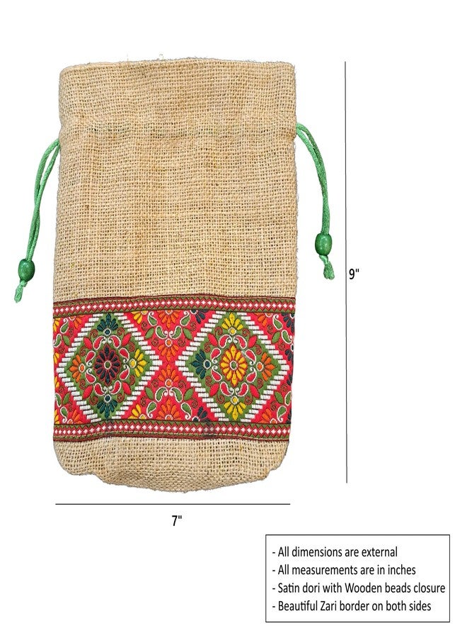 Fabjute حقائب بوتلي من الجوت الطبيعي من فابجوت مع بطانة للهدايا التذكارية (5 قطع، كل قطعة 9 × 7 بوصات) (حافة زاري خضراء) - Image 4